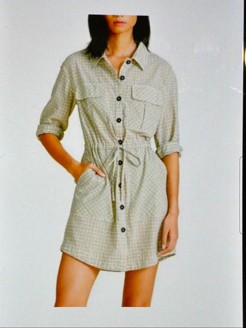 Veronica Beard XS Designer Cream Green Tweed-Print Button-Front Mini Dress